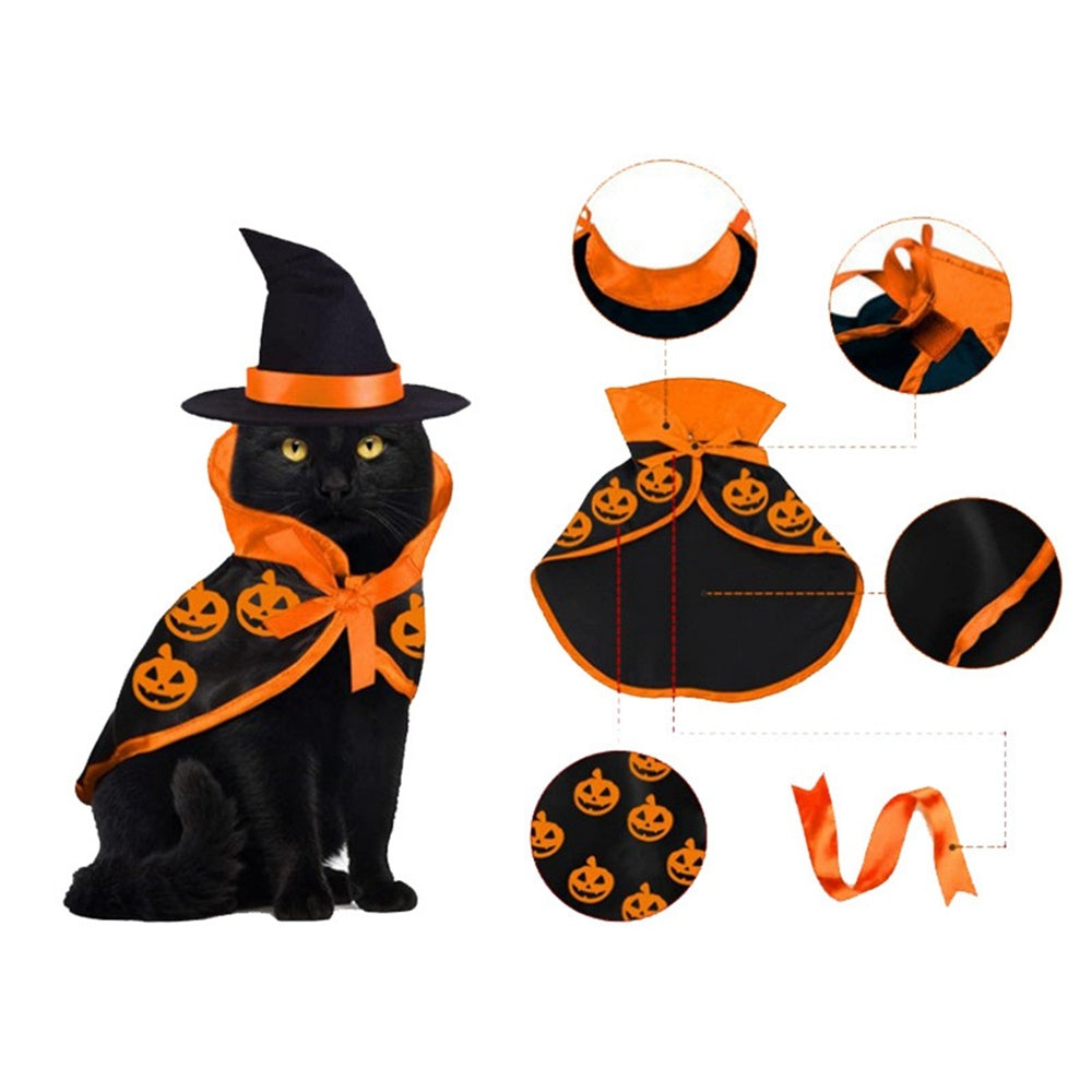 Halloween Pet Cape & Hat Set | Spooky Cosplay Costume for Cats & Dogs | One Size