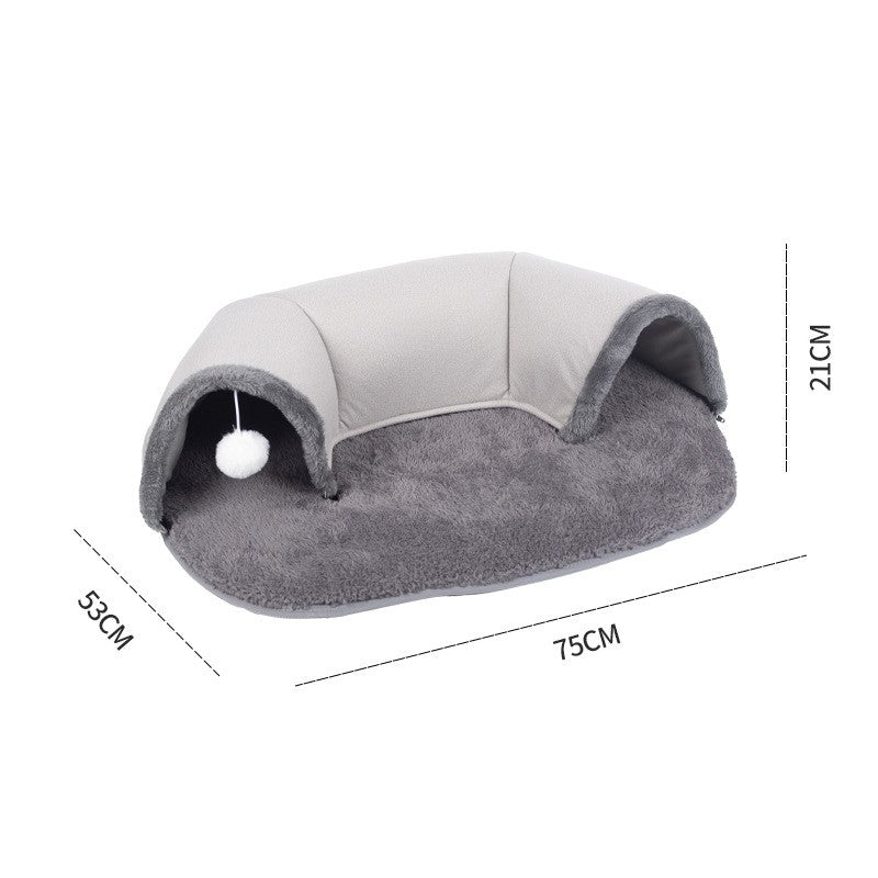 Oval Cat Tunnel Nest with Plush Mat & Hanging Ball | Cozy Cat Cave & Play Toy