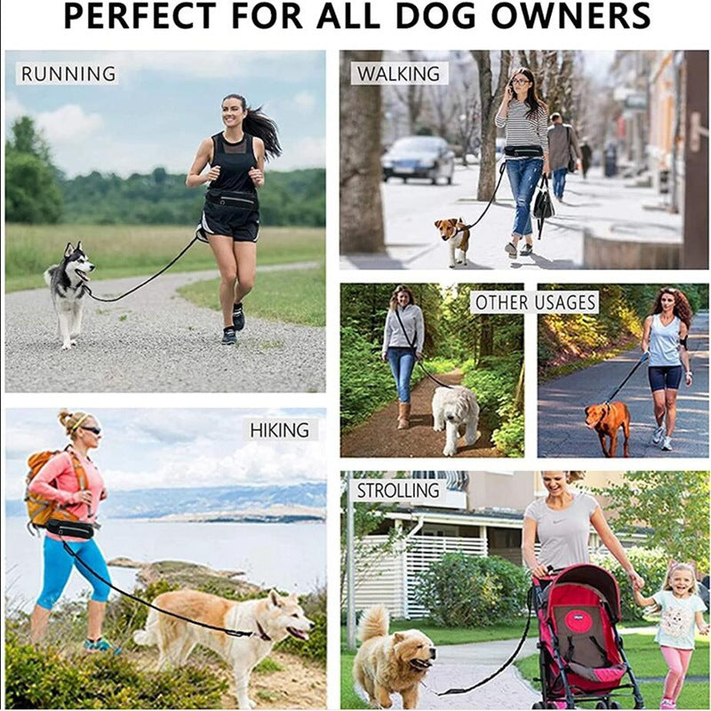 Hands-Free Dog Leash Belt | Bungee Waist Leash with Phone Pocket & Water Bottle Holder