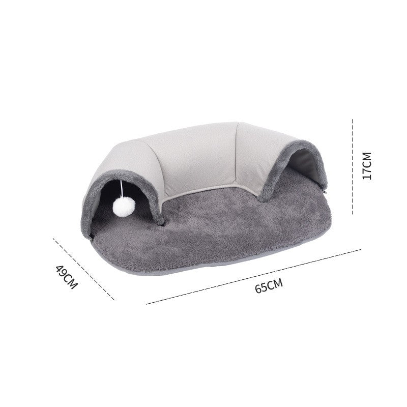 Oval Cat Tunnel Nest with Plush Mat & Hanging Ball | Cozy Cat Cave & Play Toy