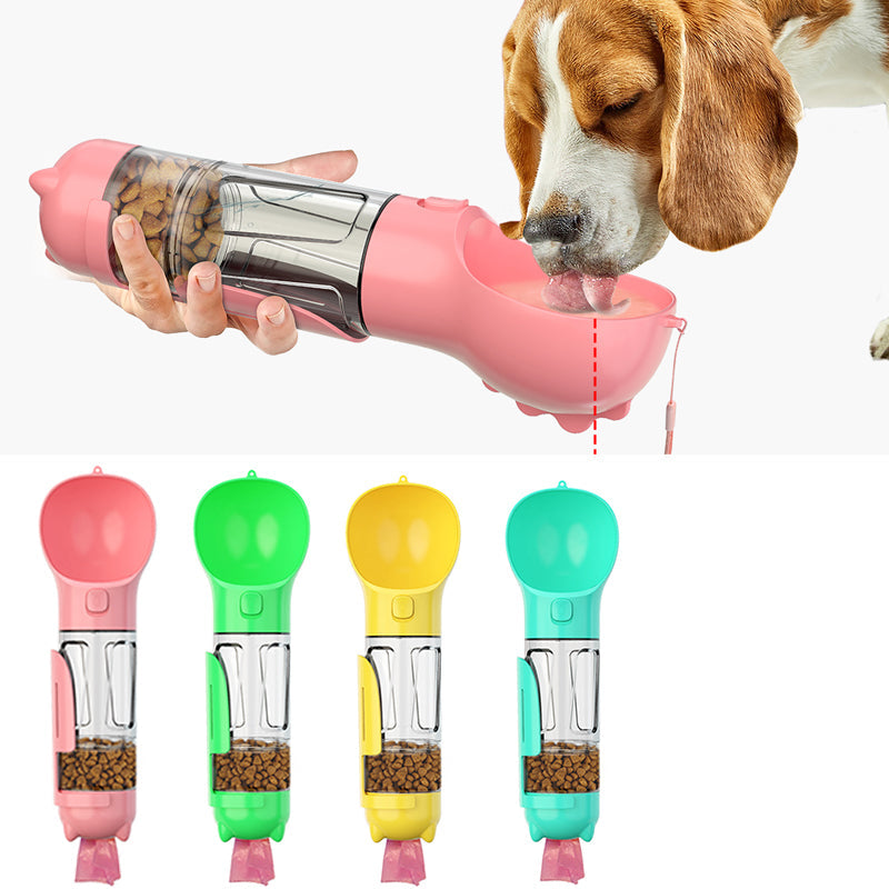 3-in-1 Portable Dog Water Bottle | Leak-Proof Travel Bottle with Poop Bag Dispenser & Treat Holder