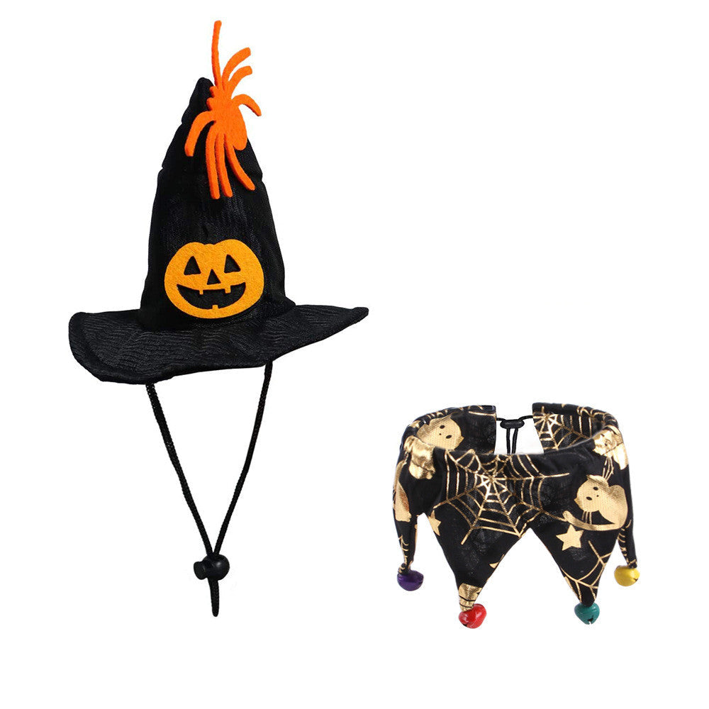 Halloween Pet Hat, Cape & Bib Set | Skull & Spider Web Costume Accessories for Cats & Dogs