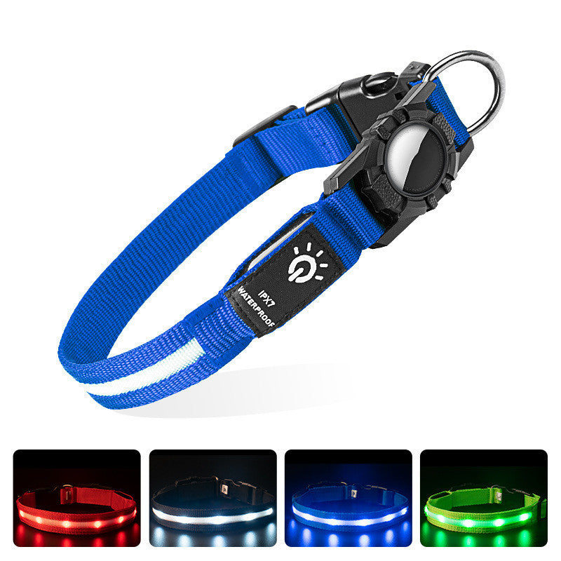 LED Waterproof Dog Collar with Locator Slot — Nylon, S/M/L