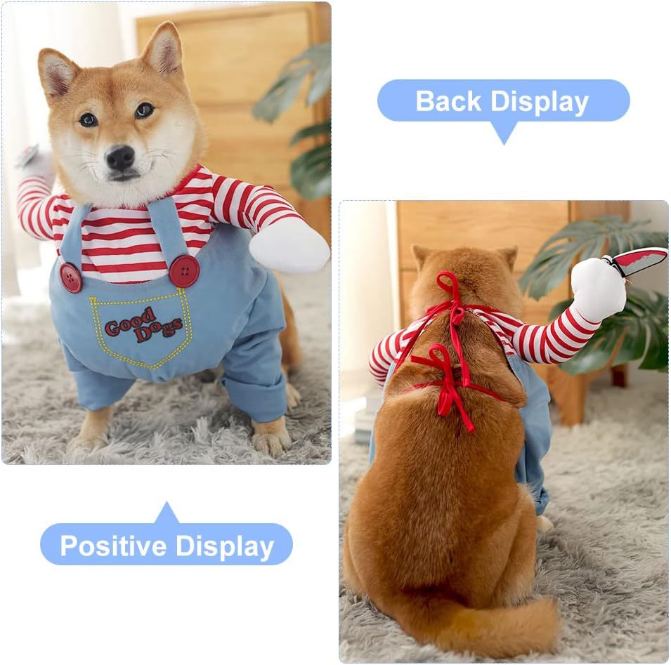 Striped Harness Pants for Dogs & Cats | Halloween 3-Piece Set with Knife Prop | S–XL