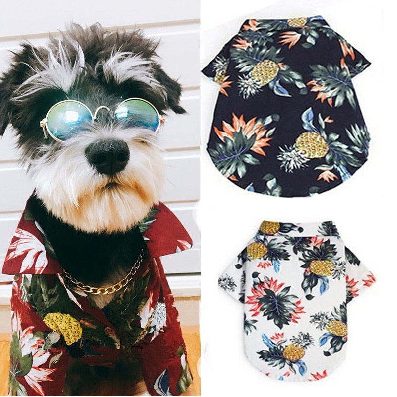 Hawaiian Dog Shirt | Tropical Print Cotton Tee for Dogs