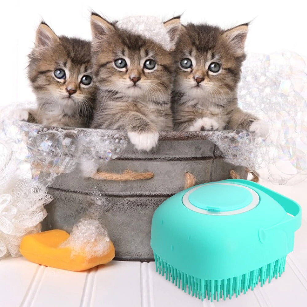 2-in-1 Pet Silicone Shampoo Brush & Soap Dispenser | Grooming Scrubber for Dogs & Cats