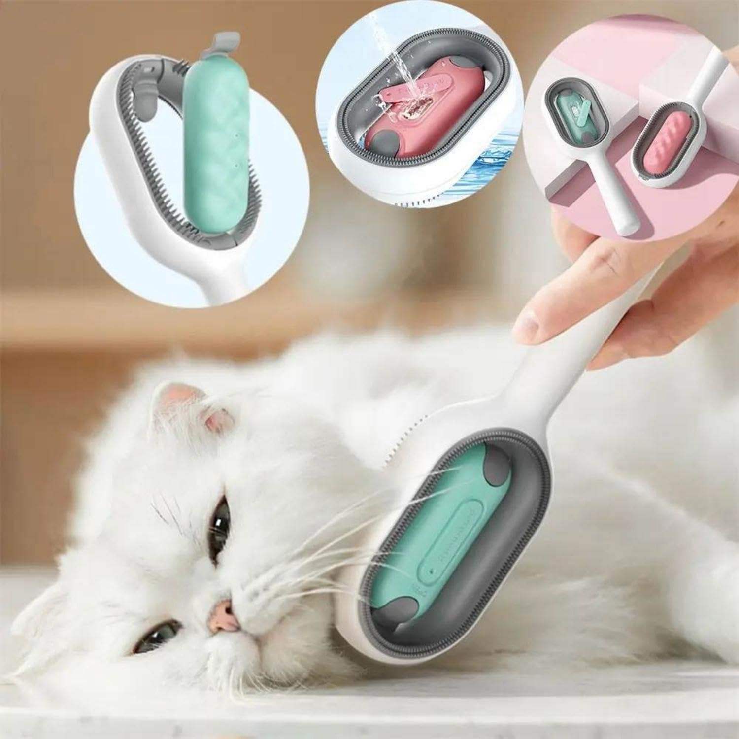4-in-1 Cat Grooming Brush with Water Tank | Wet Brush & Double-Sided Hair Removal Comb