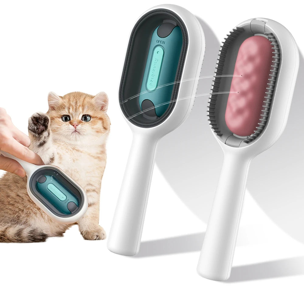 4-in-1 Cat Grooming Brush with Water Tank | Wet Brush & Double-Sided Hair Removal Comb