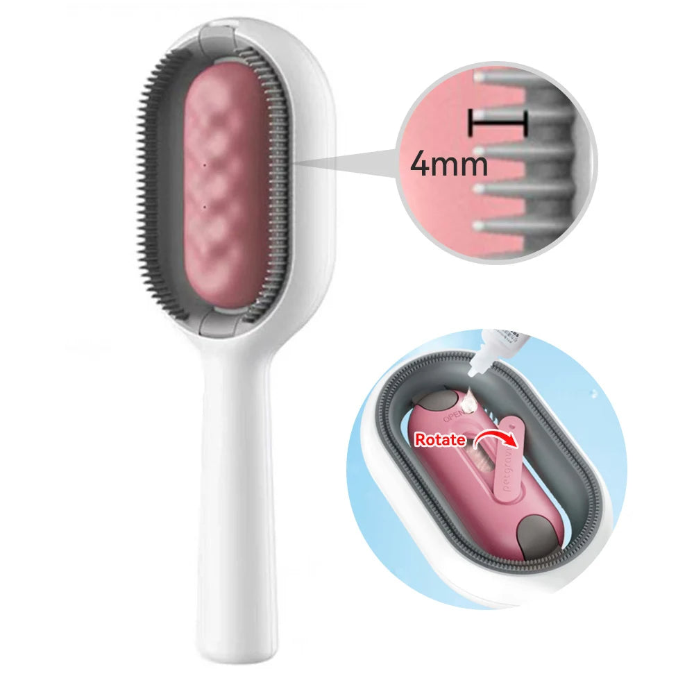 4-in-1 Cat Grooming Brush with Water Tank | Wet Brush & Double-Sided Hair Removal Comb