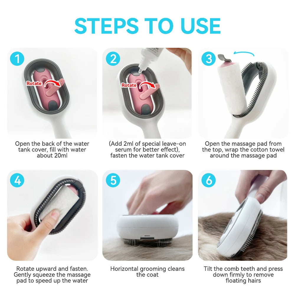4-in-1 Cat Grooming Brush with Water Tank | Wet Brush & Double-Sided Hair Removal Comb