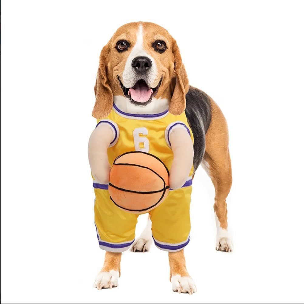 Dog Basketball Costume with Ball | Funny Sports Outfit for Dogs | Red & Yellow | S–L