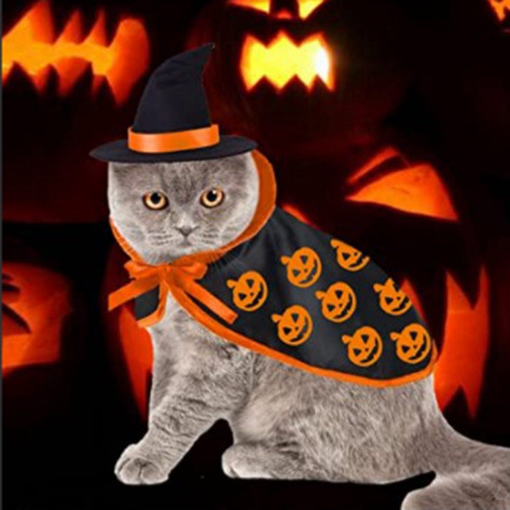 Halloween Pet Cape & Hat Set | Spooky Cosplay Costume for Cats & Dogs | One Size