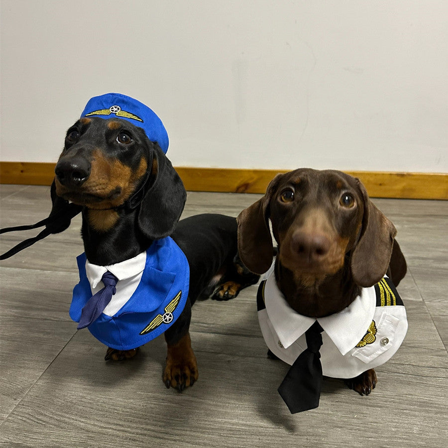Dachshund Costume Suit | Captain & Pilot Uniform Set for Dogs