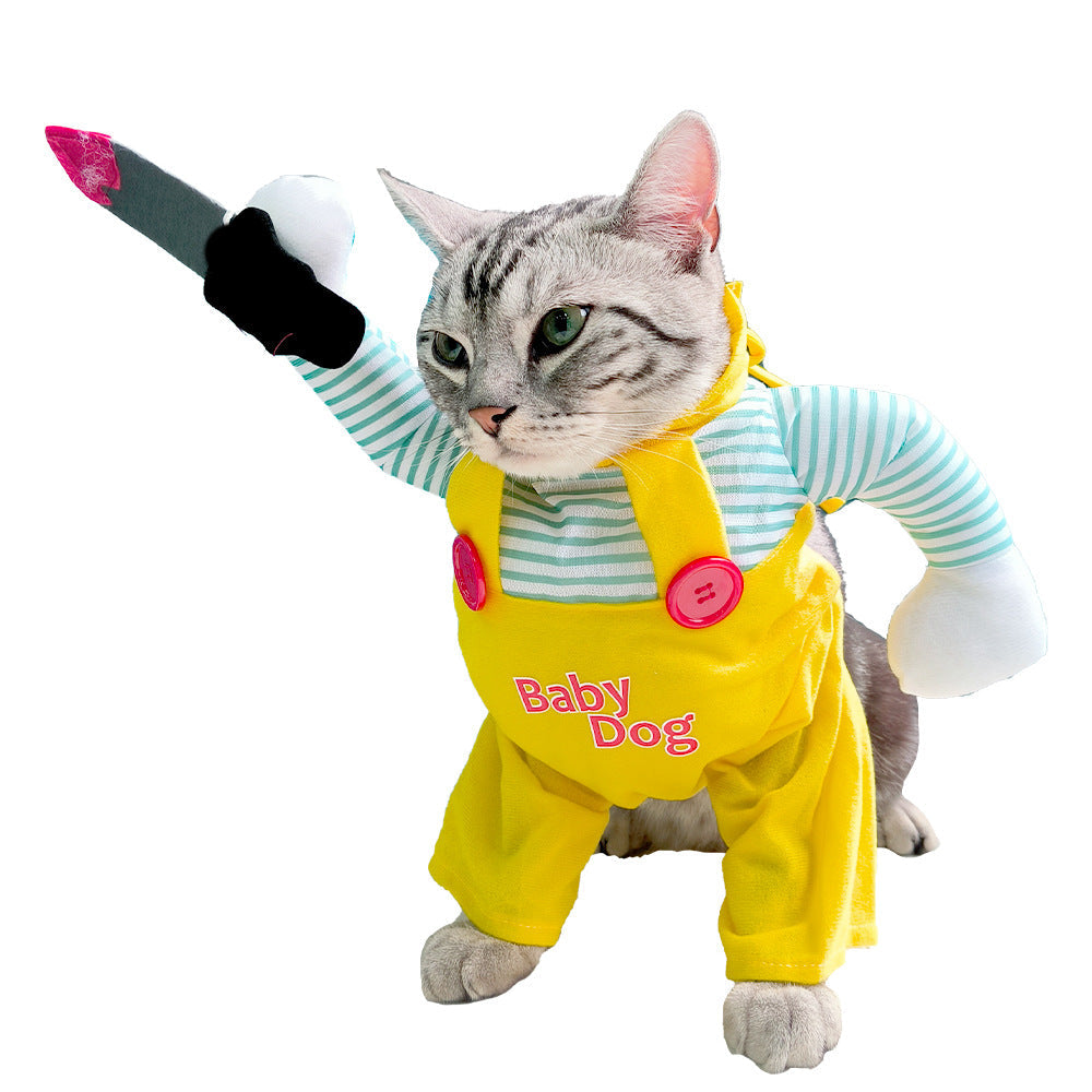 Assassin Cat Costume | Yellow Sword Ninja Outfit for Cats & Dogs | S–XL