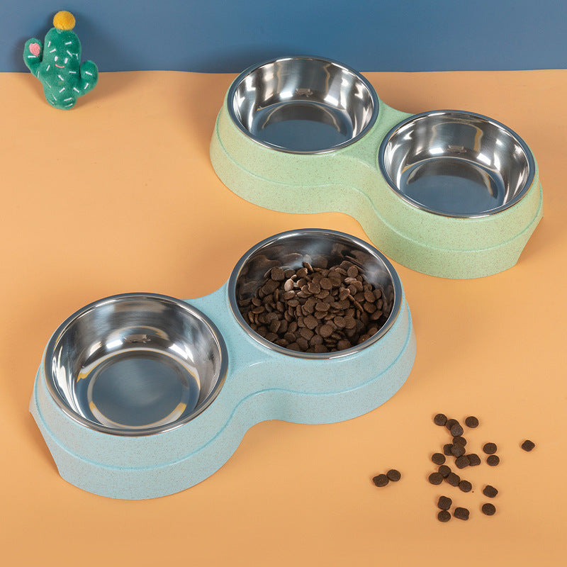 Double Stainless Steel Pet Bowl | Food & Water Feeder for Dogs & Cats