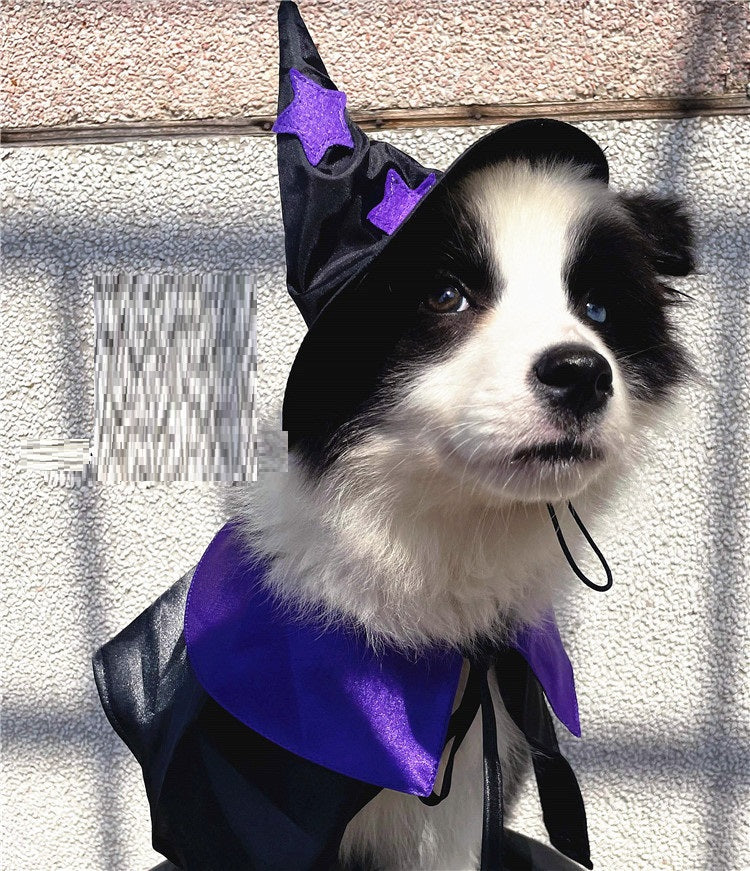 Pet Halloween Wizard Costume | Satin Cloak & Hat Set for Cats & Dogs