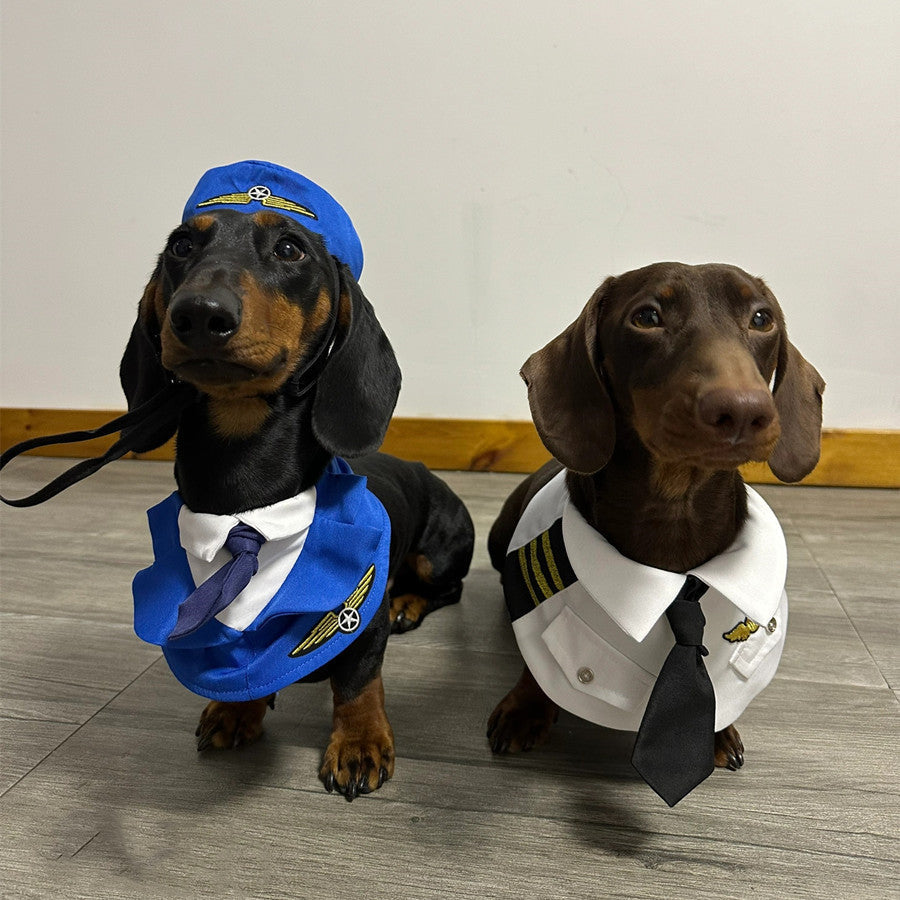 Dachshund Costume Suit | Captain & Pilot Uniform Set for Dogs
