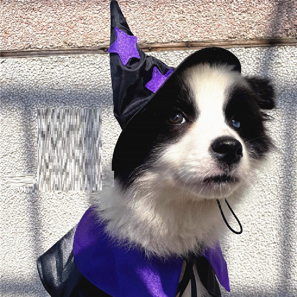 Pet Halloween Wizard Costume | Satin Cloak & Hat Set for Cats & Dogs