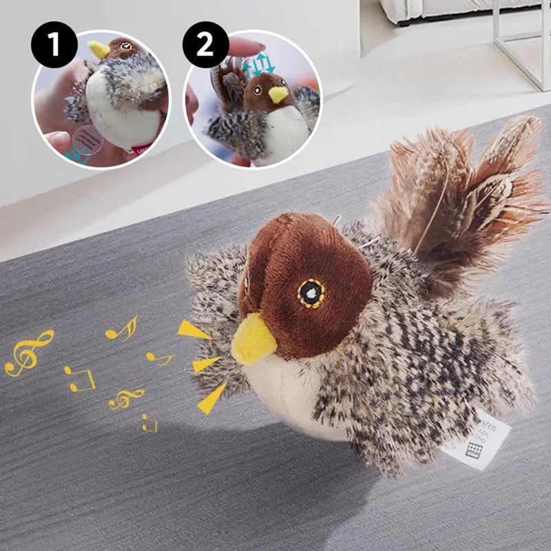 Electric Chirping Bird Cat Toy | Realistic Feather & Catnip Plush Toy for Cats & Kittens