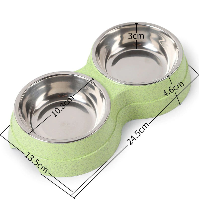 Double Stainless Steel Pet Bowl | Food & Water Feeder for Dogs & Cats