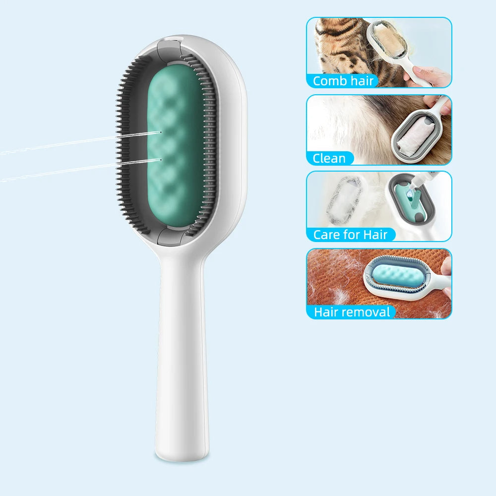 4-in-1 Cat Grooming Brush with Water Tank | Wet Brush & Double-Sided Hair Removal Comb