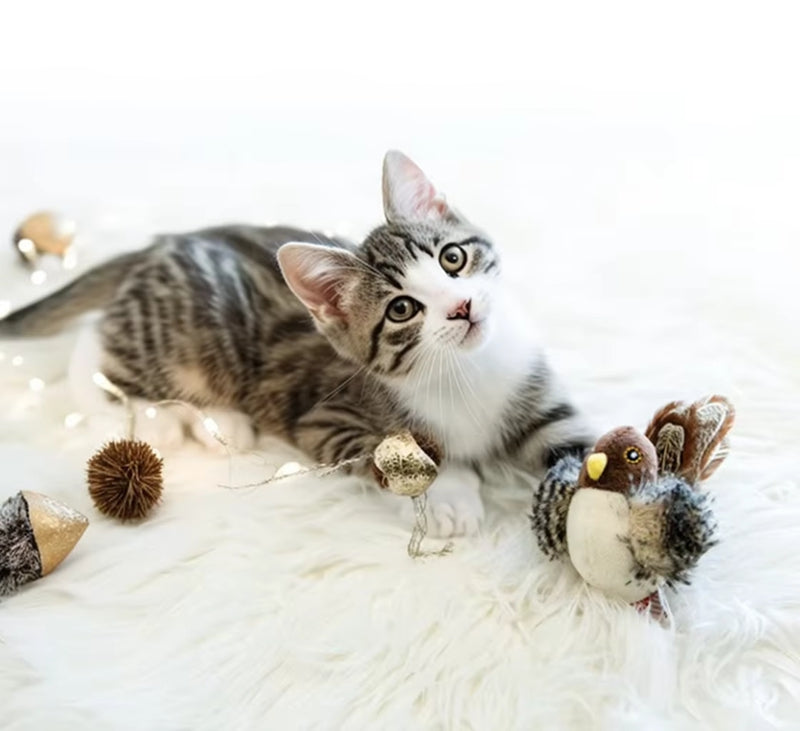 Electric Chirping Bird Cat Toy | Realistic Feather & Catnip Plush Toy for Cats & Kittens