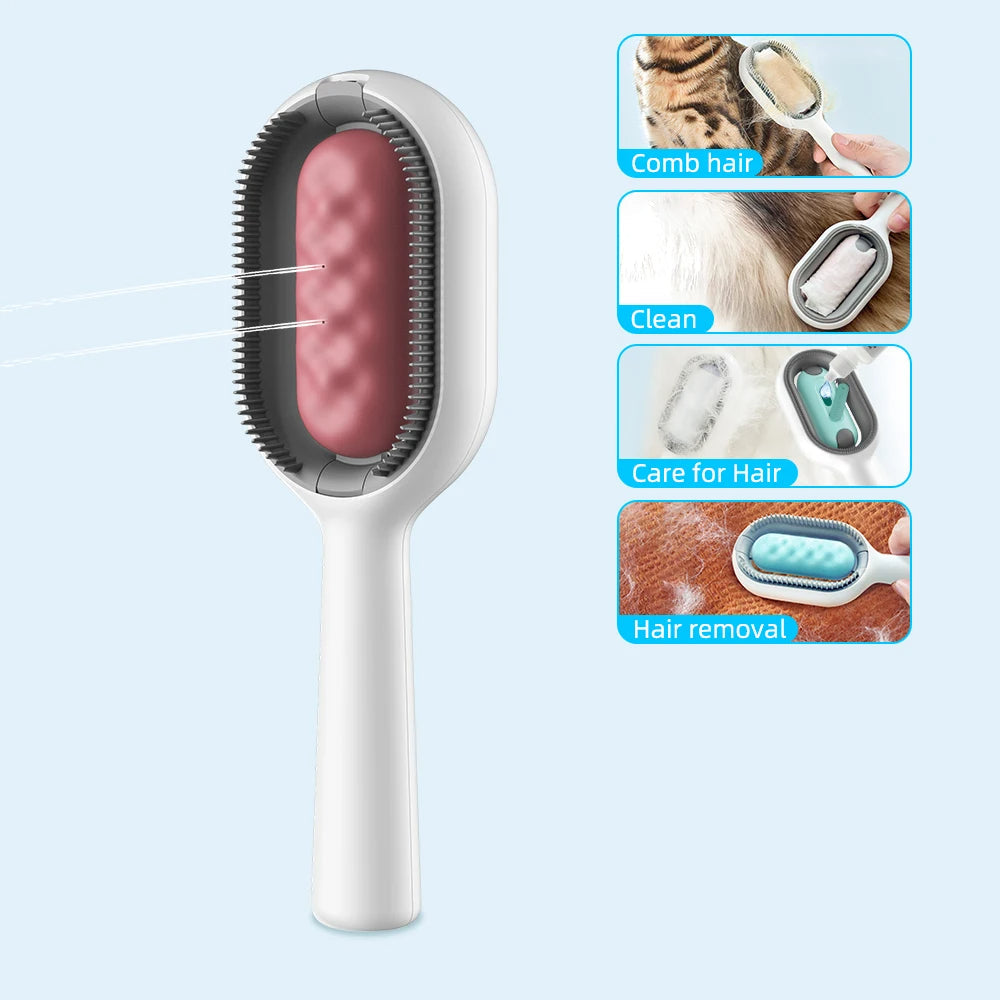 4-in-1 Cat Grooming Brush with Water Tank | Wet Brush & Double-Sided Hair Removal Comb
