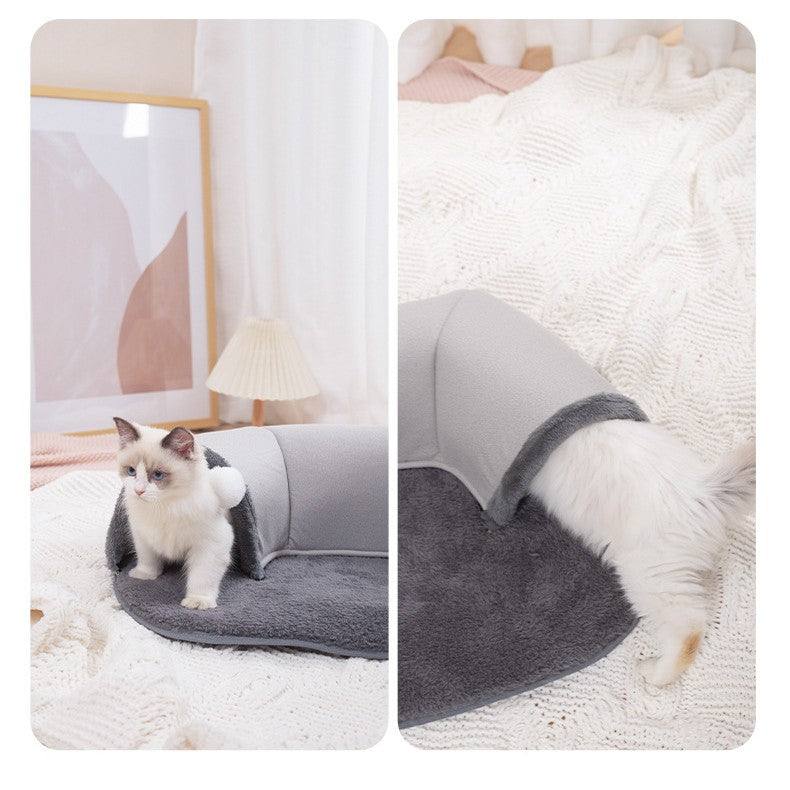 Oval Cat Tunnel Nest with Plush Mat & Hanging Ball | Cozy Cat Cave & Play Toy