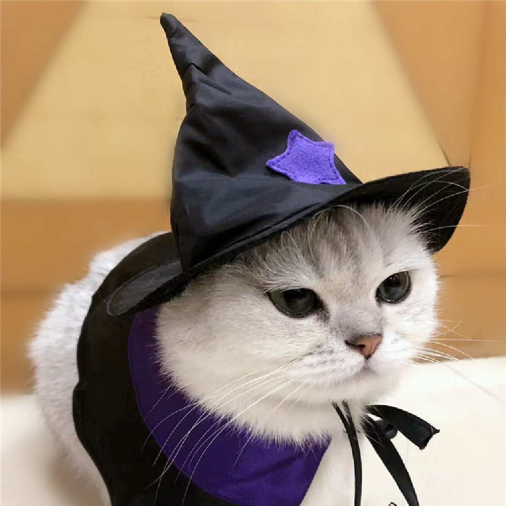 Pet Halloween Wizard Costume | Satin Cloak & Hat Set for Cats & Dogs