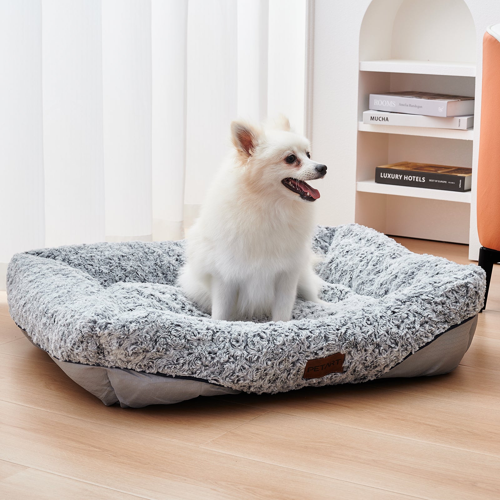 Swirl Rose Velvet Calming Dog Bed | Anti-Anxiety Sofa Bed for Dogs & Cats, Machine Washable