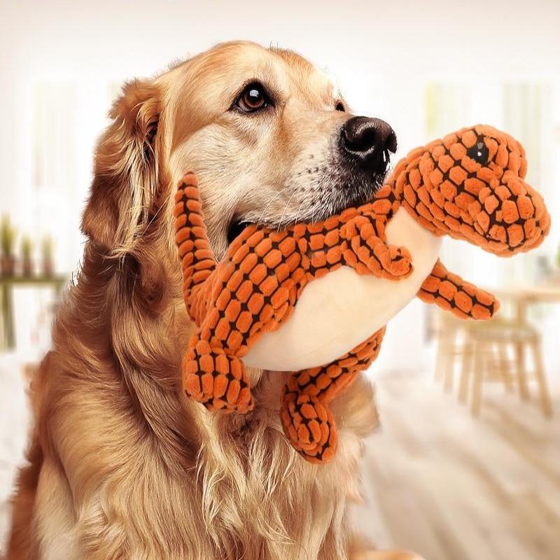 Plush Dinosaur Dog Toy | Squeaky Interactive Chew Toy for Small & Large Dogs
