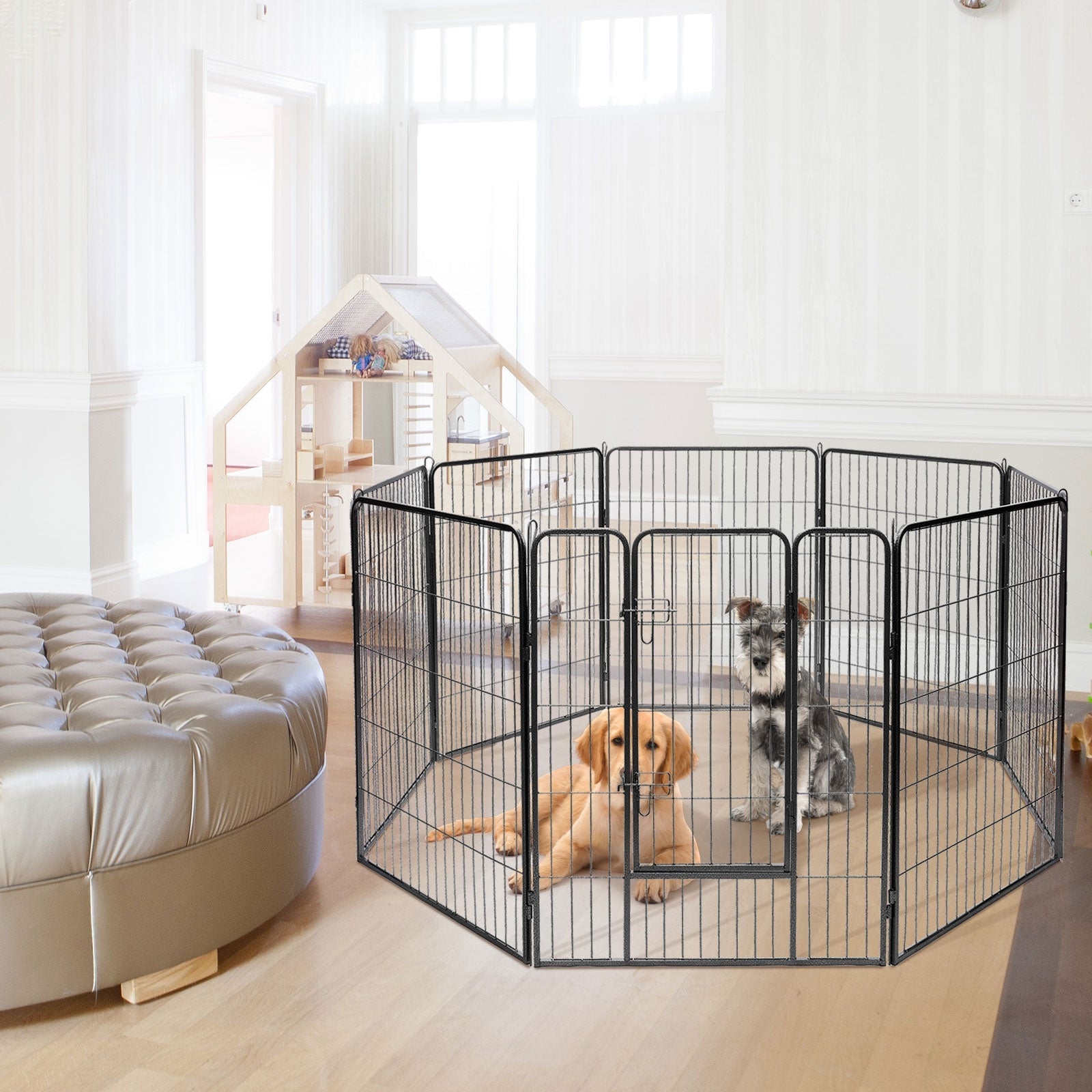 8-Panel Heavy-Duty Metal Dog Playpen | Indoor & Outdoor Pet Fence with Door — 40" & 48"