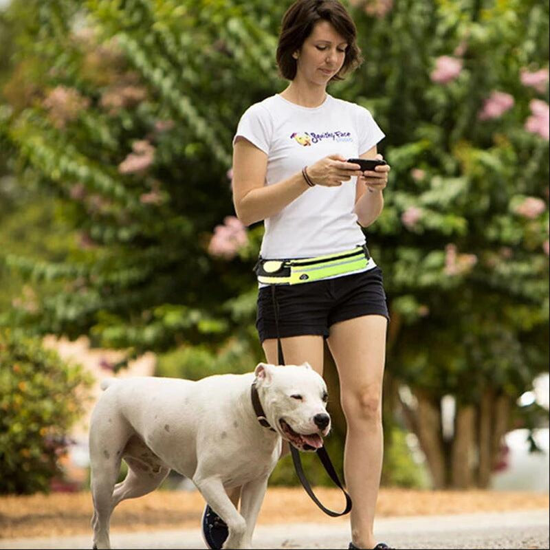 Hands-Free Dog Leash Belt | Bungee Waist Leash with Phone Pocket & Water Bottle Holder