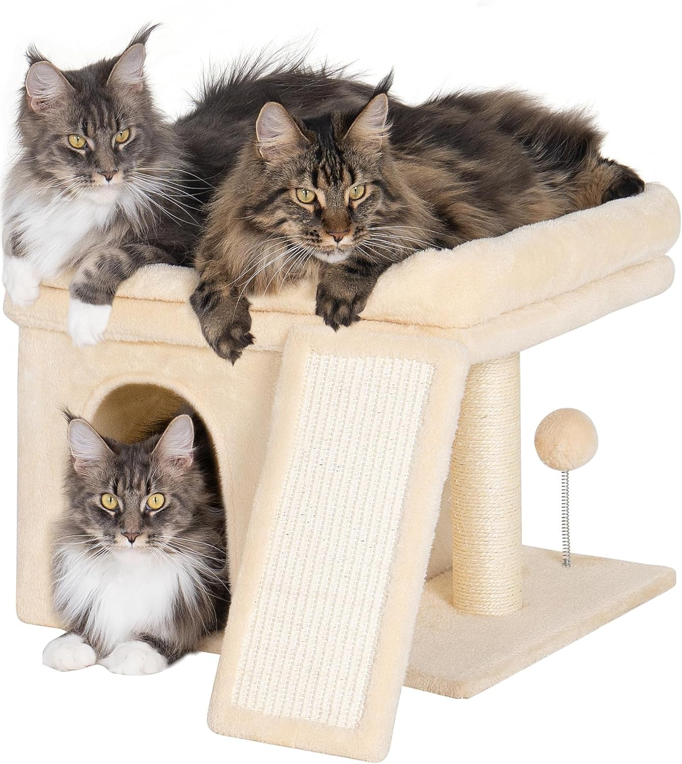 Compact Cat Tree for Large Cats | Indoor Tower with Perch, 2 Condos & Sisal Scratching Post