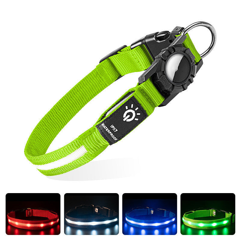 LED Waterproof Dog Collar with Locator Slot — Nylon, S/M/L