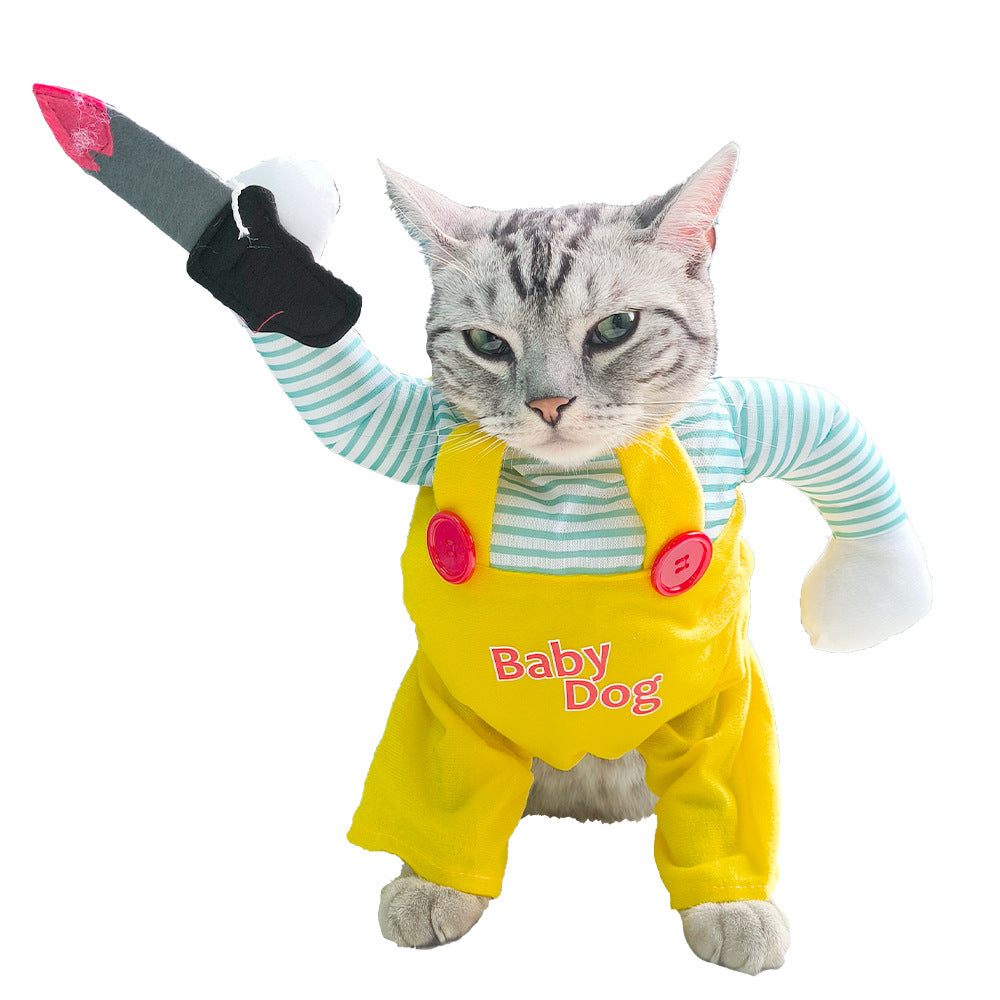 Assassin Cat Costume | Yellow Sword Ninja Outfit for Cats & Dogs | S–XL