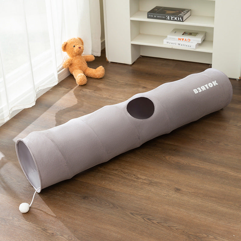 Foldable Cartoon Bear Cat Tunnel | Straight Play Tube Toy for Cats – Small & Large