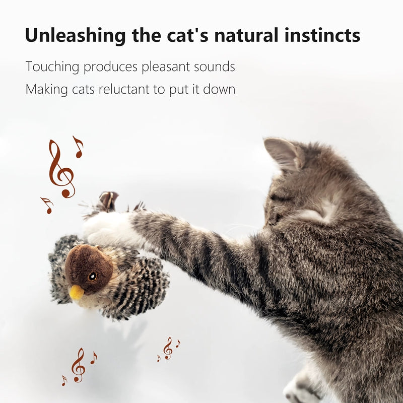 Electric Chirping Bird Cat Toy | Realistic Feather & Catnip Plush Toy for Cats & Kittens