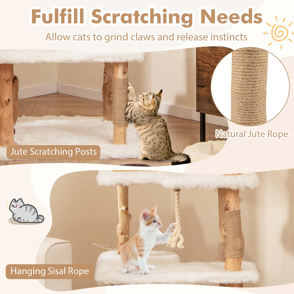 60" Solid Wood Cat Tree | Modern 5-Tier Cat Tower with 2 Perches, Condo & Scratching Posts
