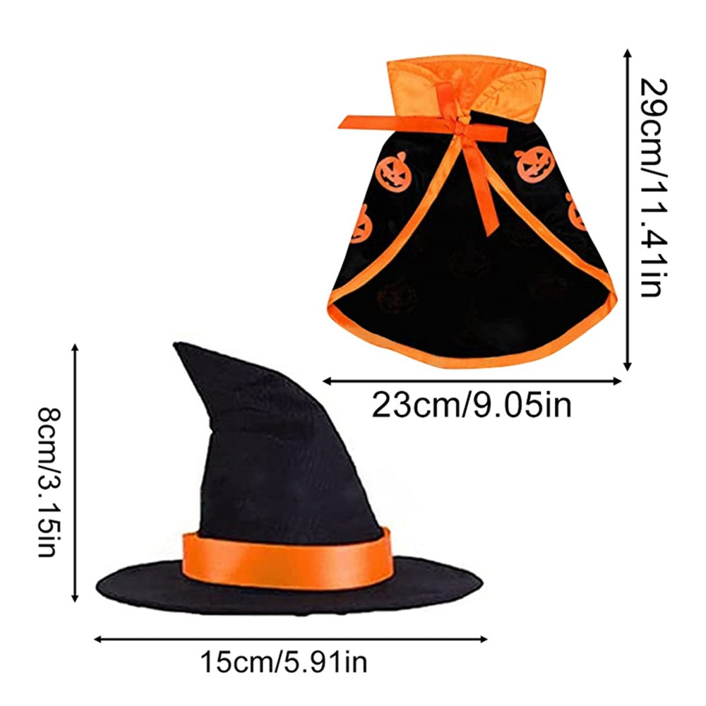 Halloween Pet Cape & Hat Set | Spooky Cosplay Costume for Cats & Dogs | One Size