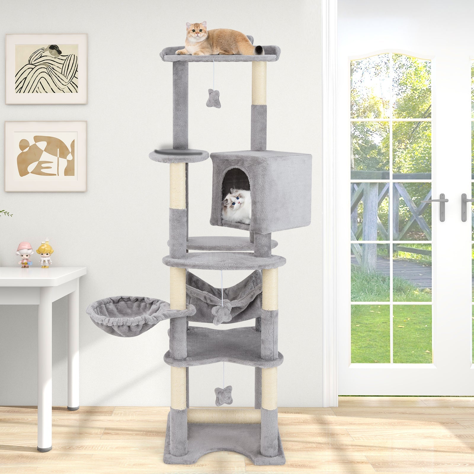 69" Multi-Level Cat Tree | Tower with Perch, Condo, Hammock, Basket Bed & Scratching Posts