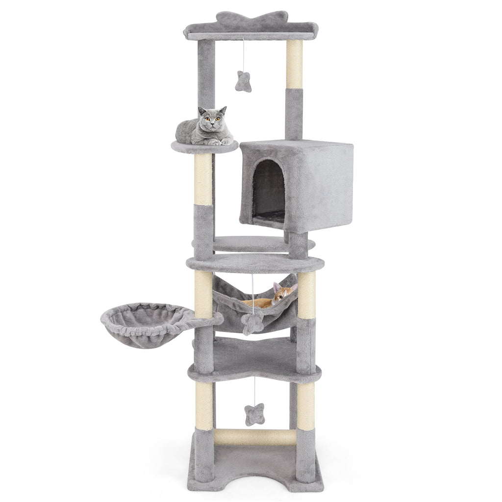 69" Multi-Level Cat Tree | Tower with Perch, Condo, Hammock, Basket Bed & Scratching Posts