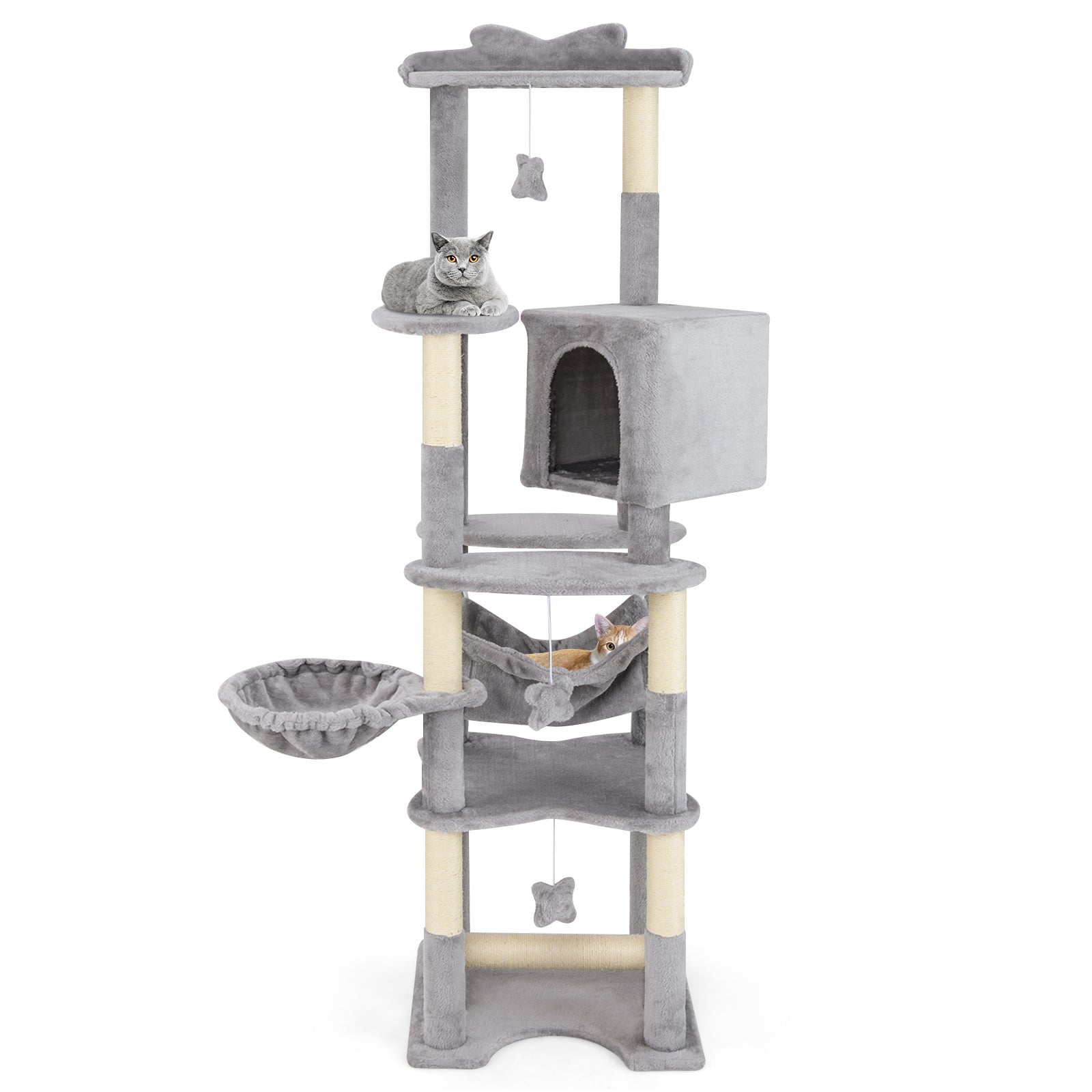 69" Multi-Level Cat Tree | Tower with Perch, Condo, Hammock, Basket Bed & Scratching Posts