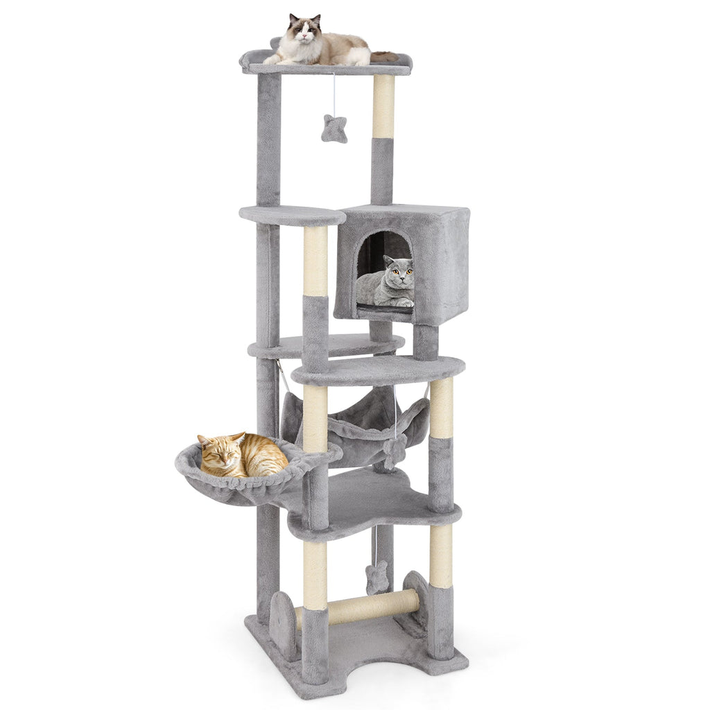 69" Multi-Level Cat Tree | Tower with Perch, Condo, Hammock, Basket Bed & Scratching Posts
