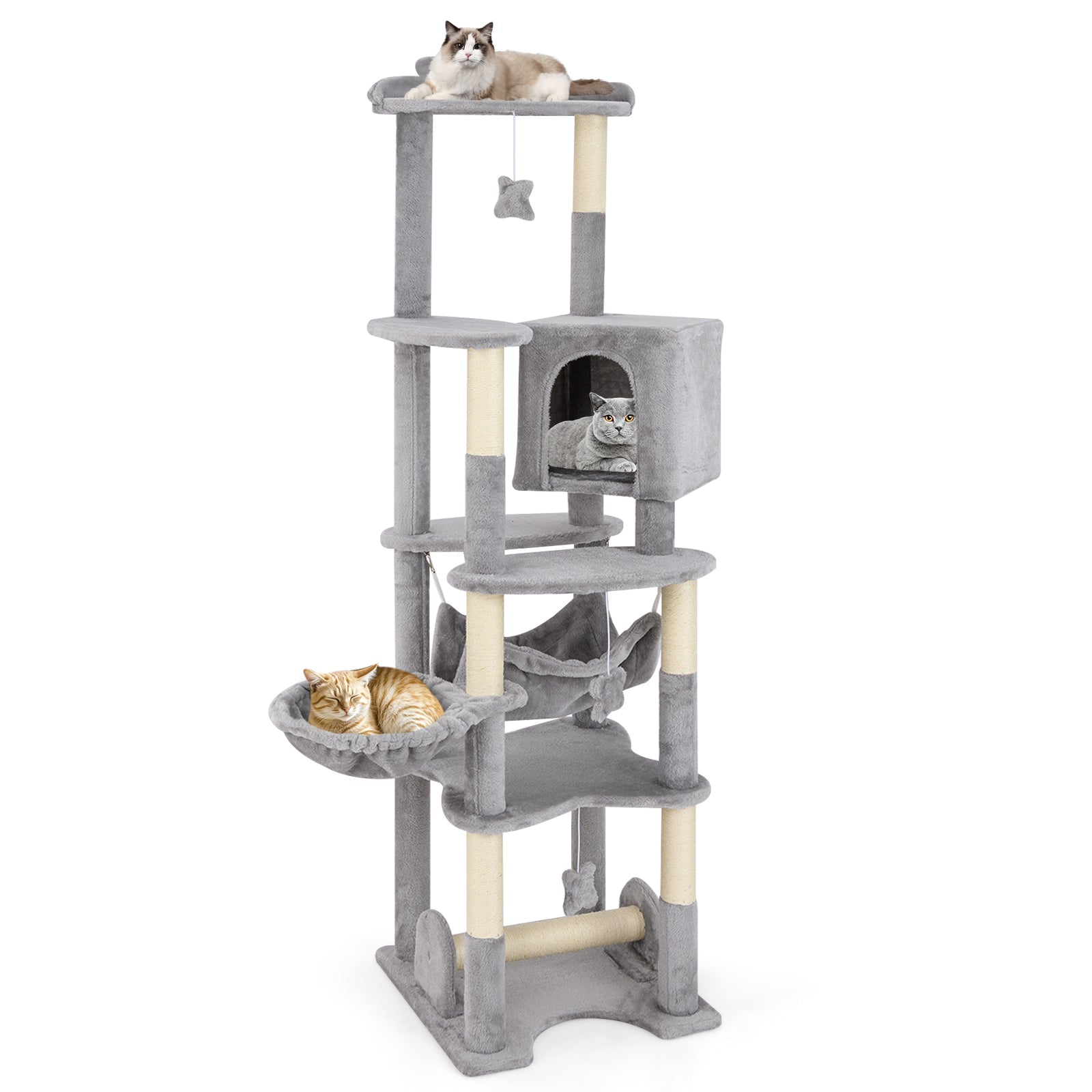 69" Multi-Level Cat Tree | Tower with Perch, Condo, Hammock, Basket Bed & Scratching Posts