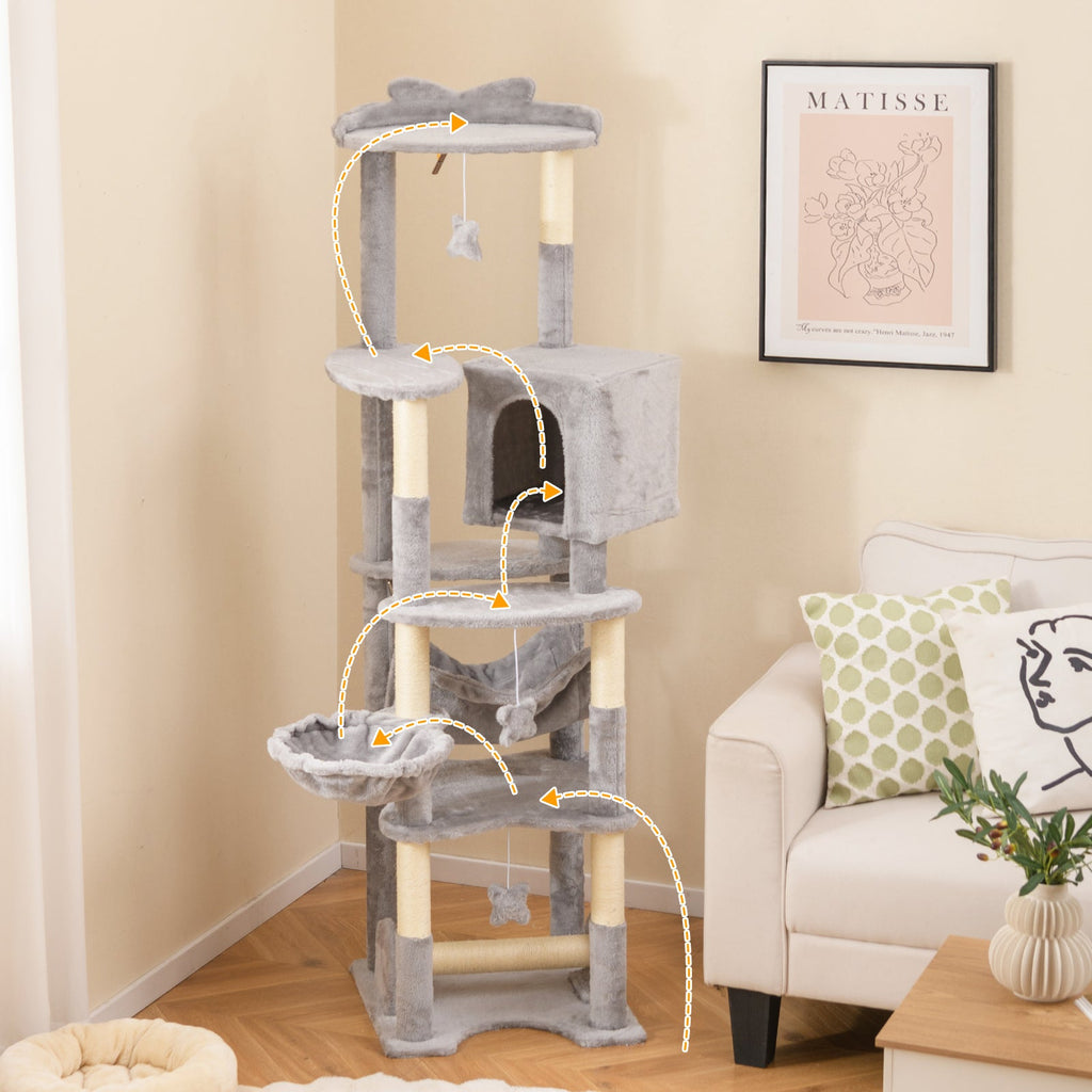69" Multi-Level Cat Tree | Tower with Perch, Condo, Hammock, Basket Bed & Scratching Posts