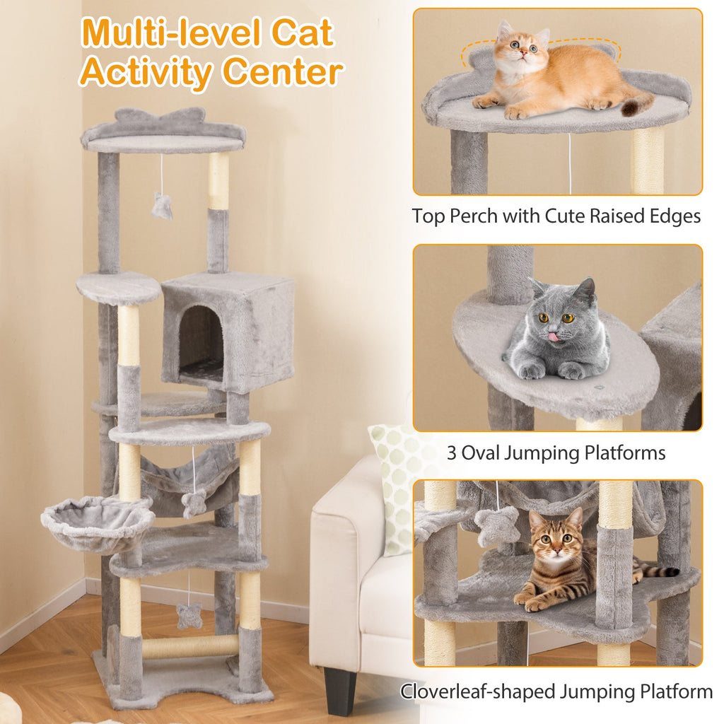 69" Multi-Level Cat Tree | Tower with Perch, Condo, Hammock, Basket Bed & Scratching Posts