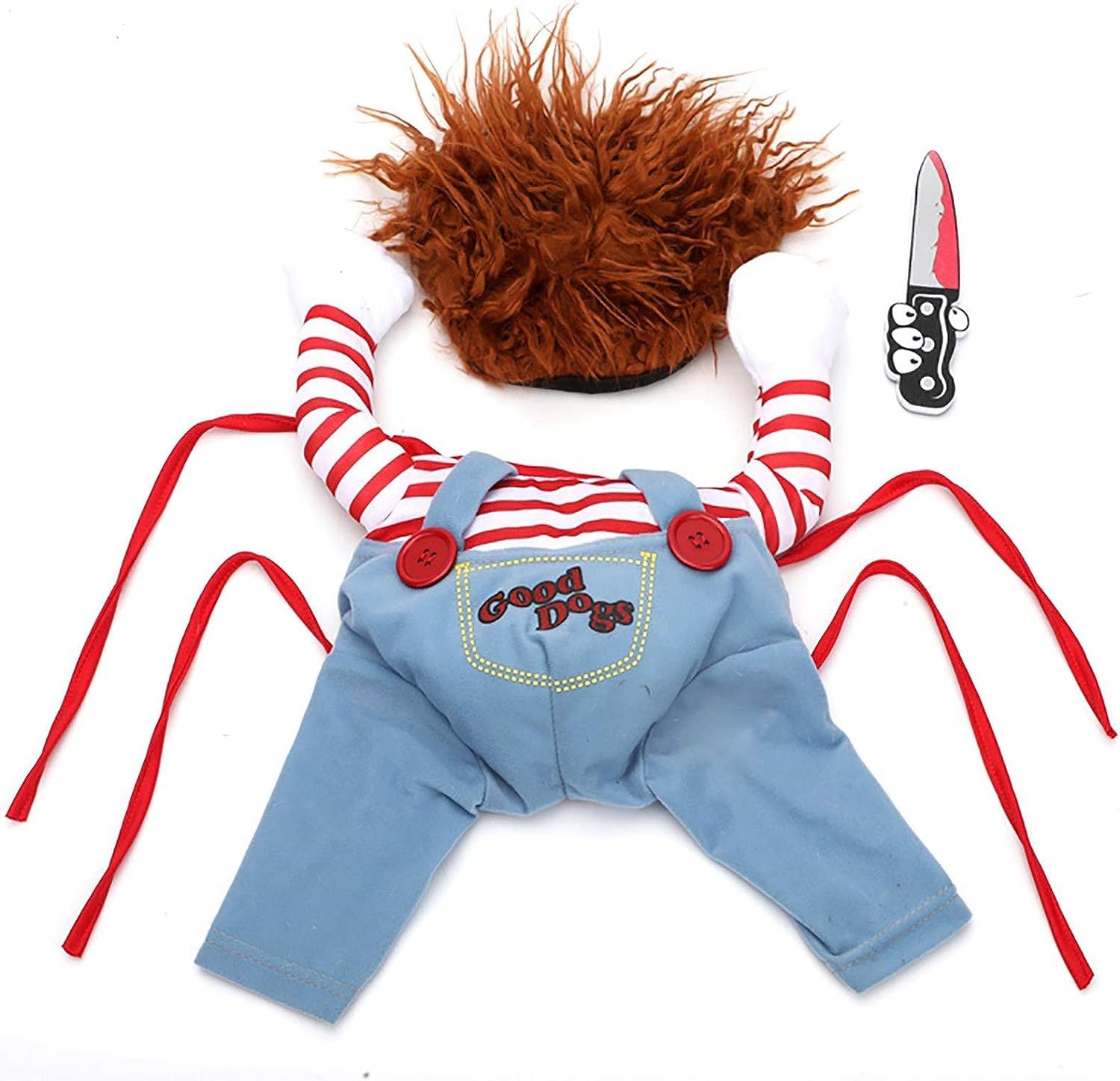 Striped Harness Pants for Dogs & Cats | Halloween 3-Piece Set with Knife Prop | S–XL