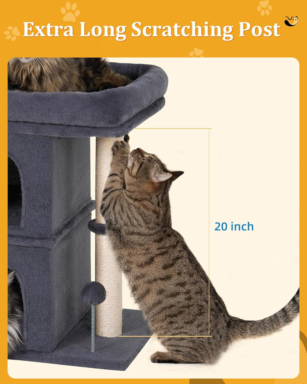 Compact Cat Tree for Large Cats | Indoor Tower with Perch, 2 Condos & Sisal Scratching Post