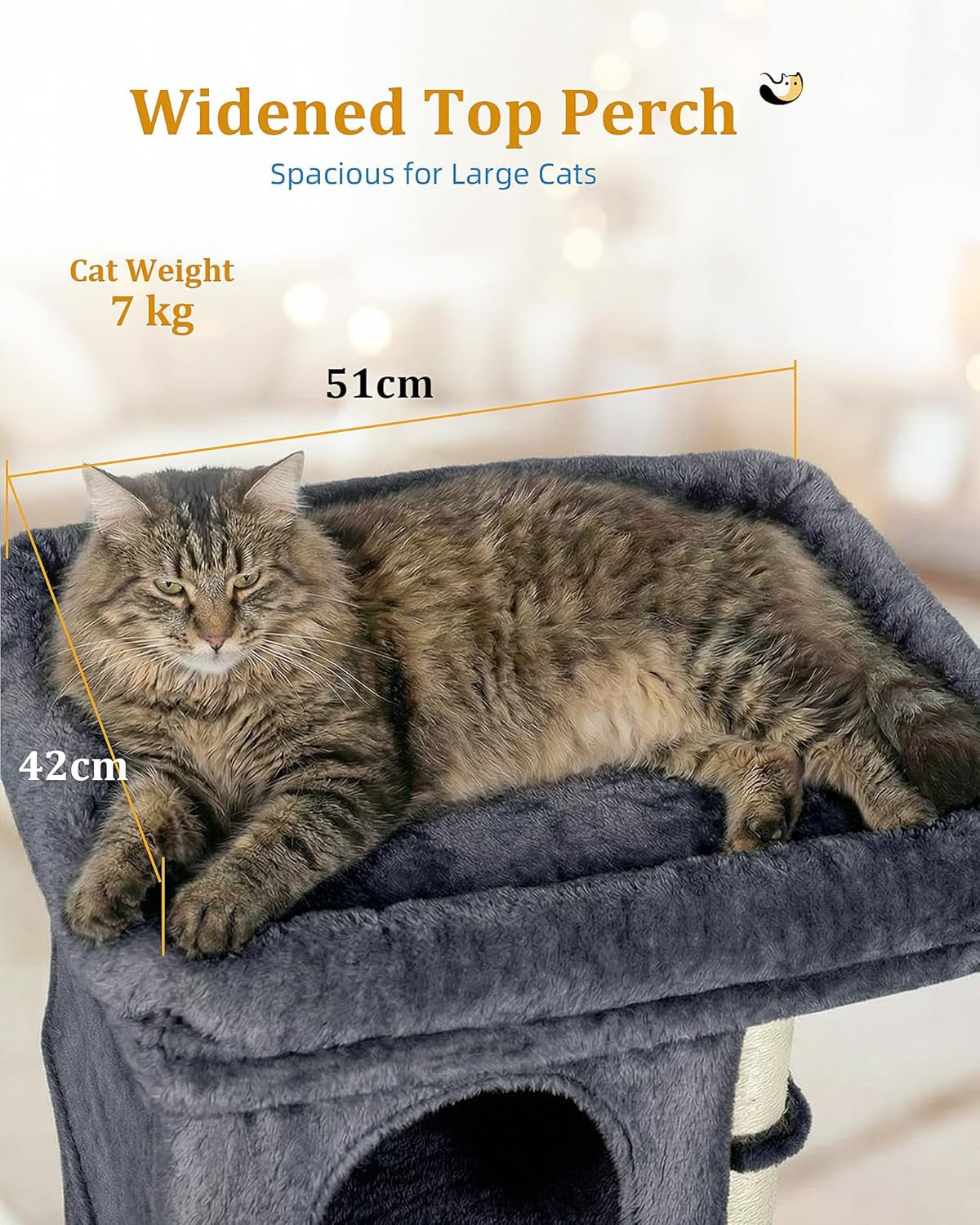 Compact Cat Tree for Large Cats | Indoor Tower with Perch, 2 Condos & Sisal Scratching Post